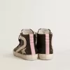 Slide LTD met platina glitterster en suède flash met parels