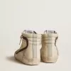 Slipper met grijze leren ster en wijnrode glitteraccenten