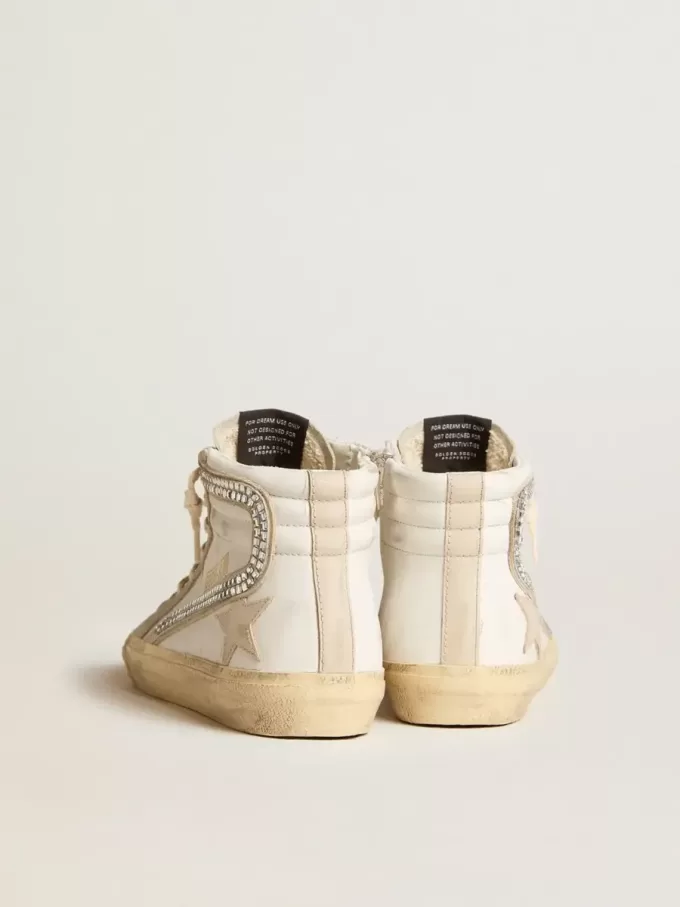 Slipper met nude leren ster en suède en Swarovski-kristallen