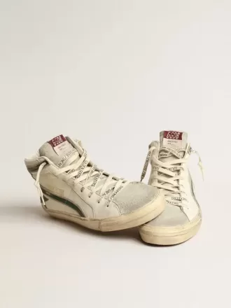 Slipper van beige nappa met groene gelamineerde leren ster en flash