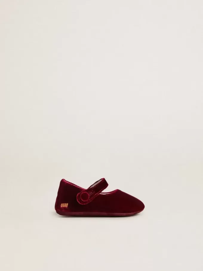Sofi Baby ballerina’s van bordeauxrood fluweel en suède