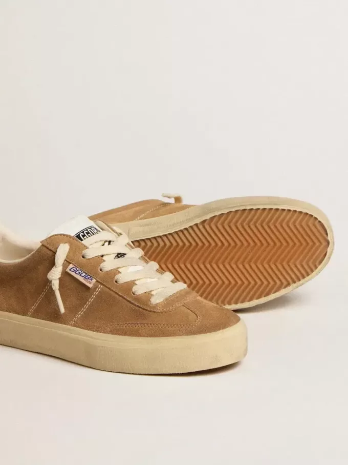 Soul Star voor dames in camelkleurig suède met witte leren hiellip en tong