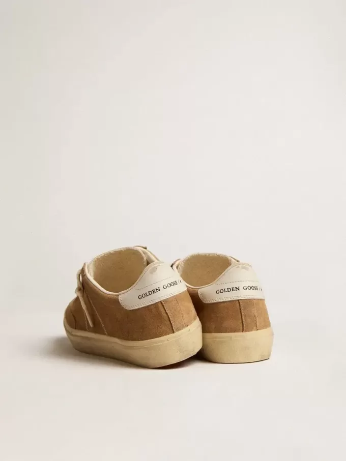 Soul Star voor dames in camelkleurig suède met witte leren hiellip en tong