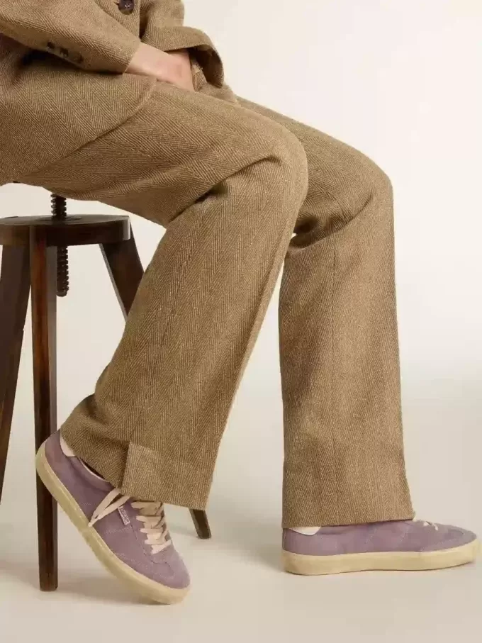 Soul Star voor dames in lila suède met witte leren hiellip