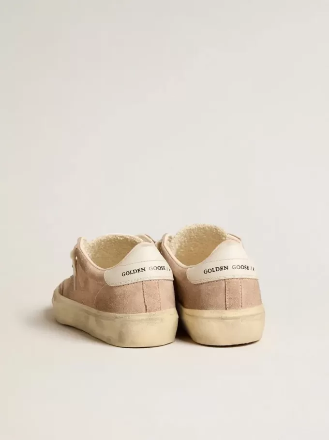 Soul Star voor dames in roze suède met melkwitte leren hielband.