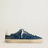Soul Star voor heren in blauw suède met witte leren hiellip.