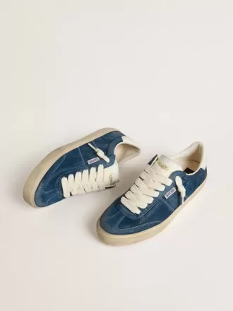 Soul Star voor heren in blauw suède met witte leren hiellip.