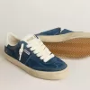 Soul Star voor heren in blauw suède met witte leren hiellip.