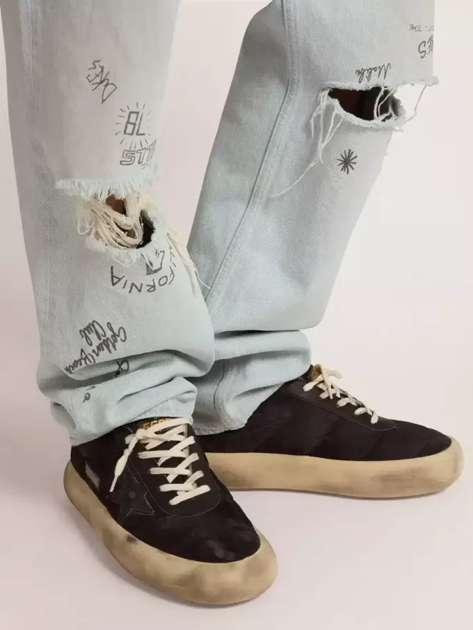 Space-Star herenschoenen van gewatteerd zwart nylon met schapenvachtvoering