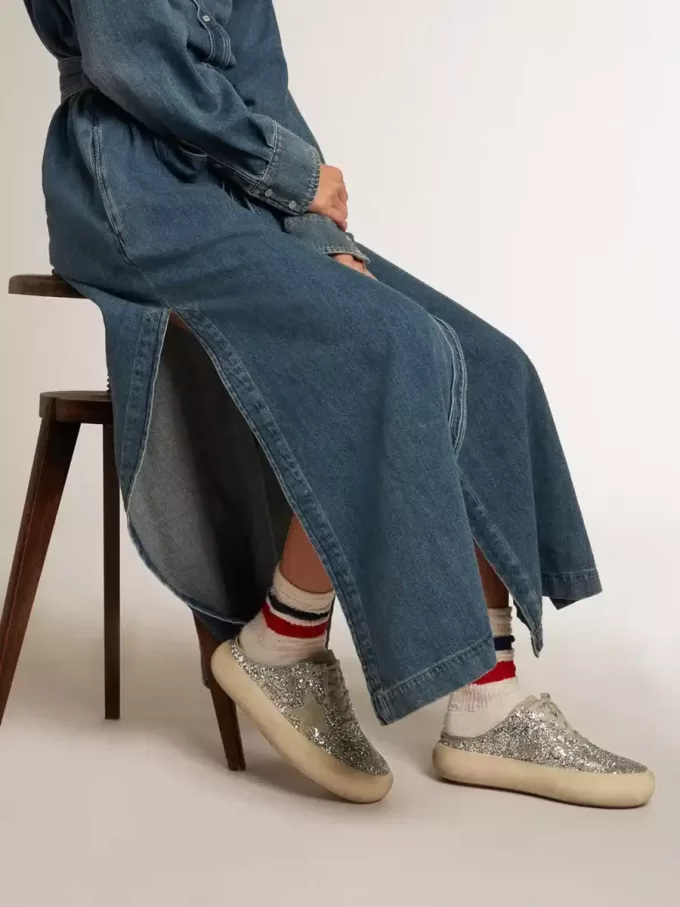 Space-Star Sabot voor dames in glitter met ijsgrijze ster en lipje