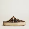 Space-Star Sabot voor dames in ponyhuid met luipaardprint en zwarte ster