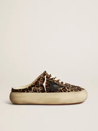 Space-Star Sabot voor dames in ponyhuid met luipaardprint en zwarte ster
