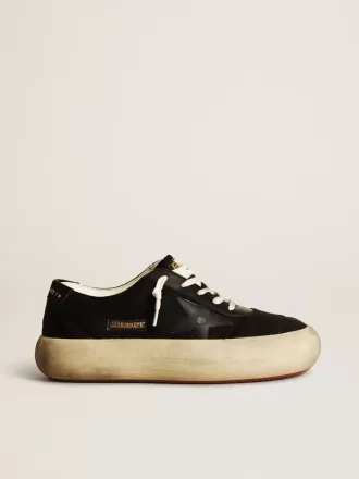 Space-Star schoenen van zwart nylon met zwarte leren ster en hielstuk