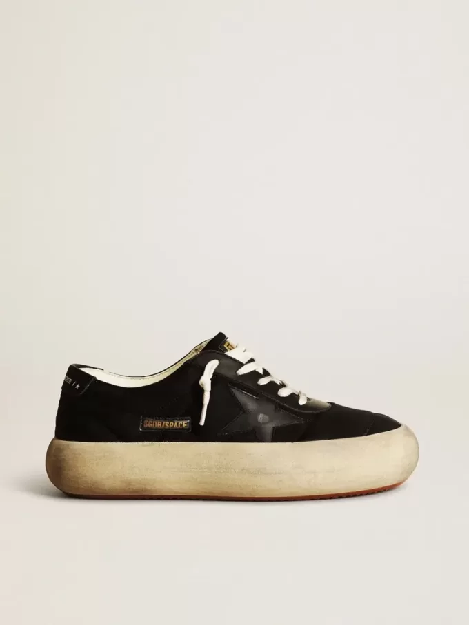 Space-Star schoenen van zwart nylon met zwarte leren ster en hielstuk