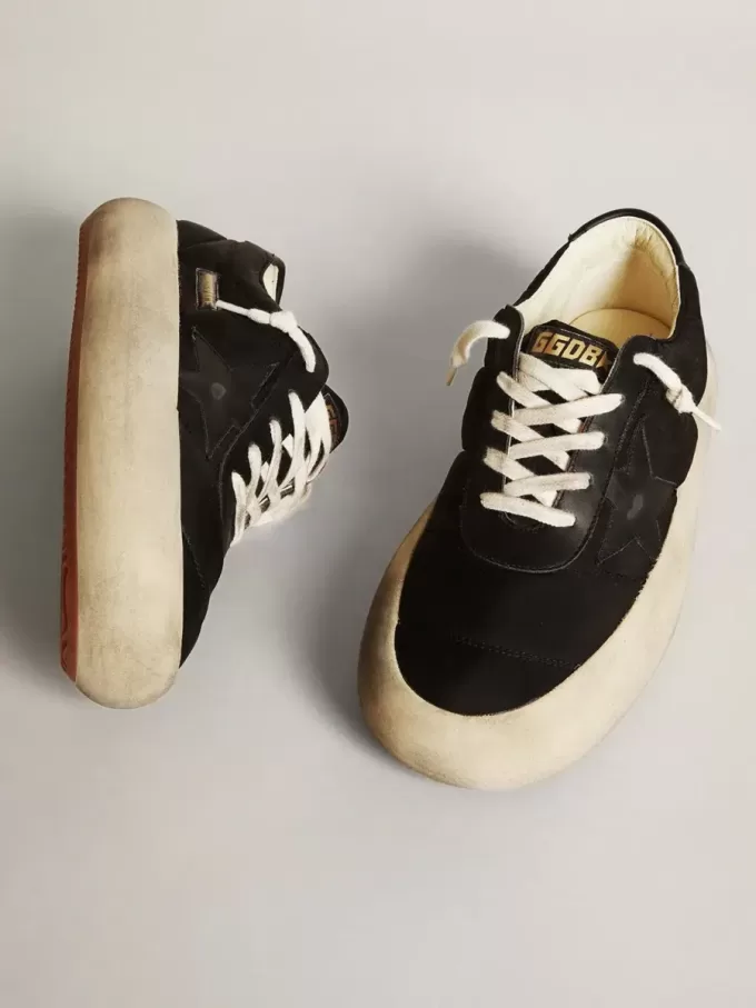 Space-Star schoenen van zwart nylon met zwarte leren ster en hielstuk
