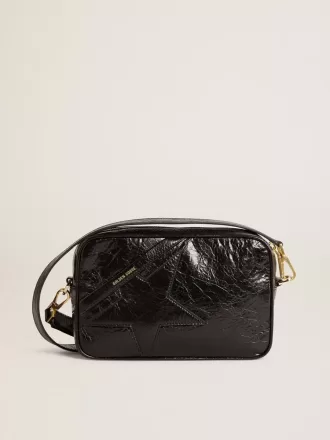 Star Bag in glanzend zwart leer met ton sur ton ster