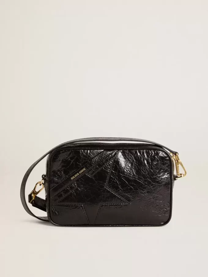 Star Bag in glanzend zwart leer met ton sur ton ster
