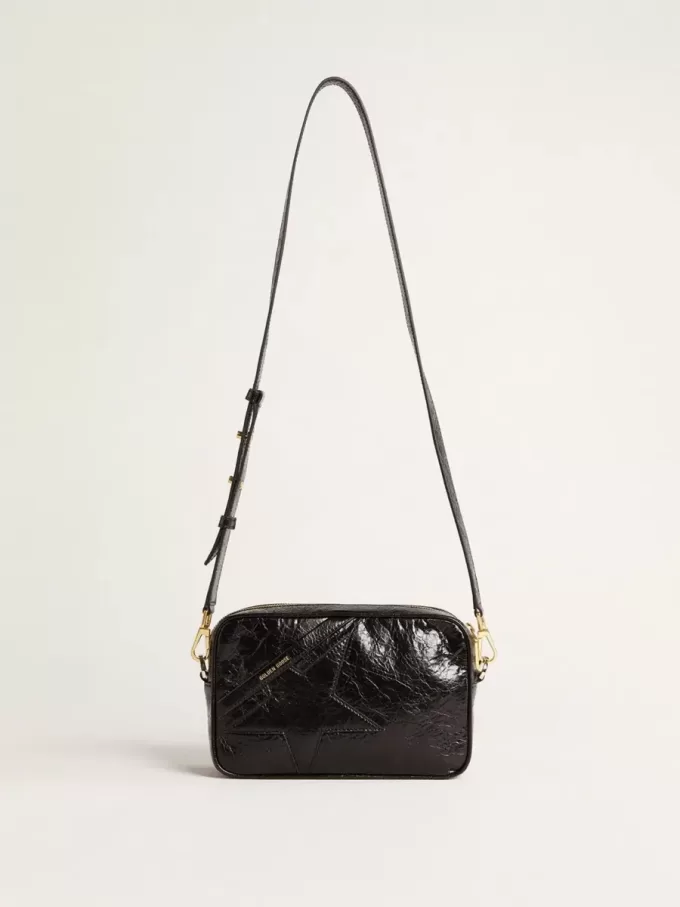Star Bag in glanzend zwart leer met ton sur ton ster