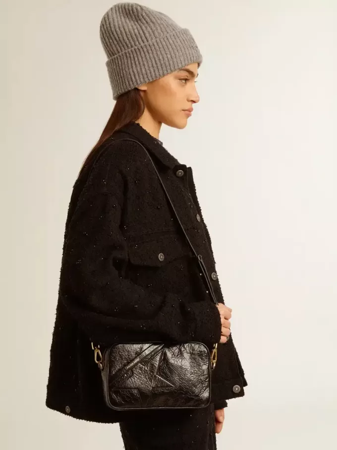 Star Bag in glanzend zwart leer met ton sur ton ster