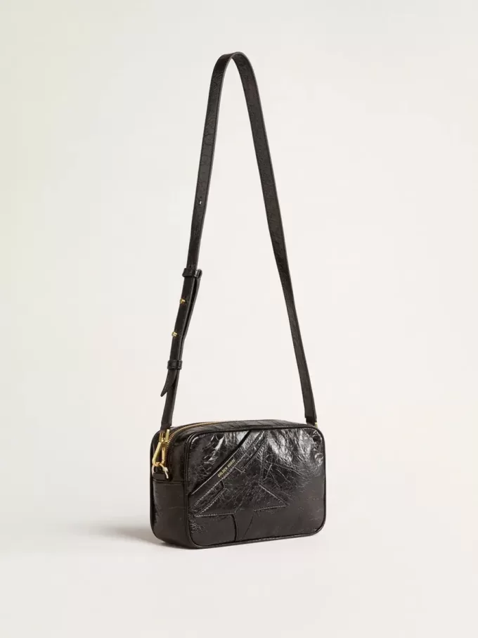 Star Bag in glanzend zwart leer met ton sur ton ster