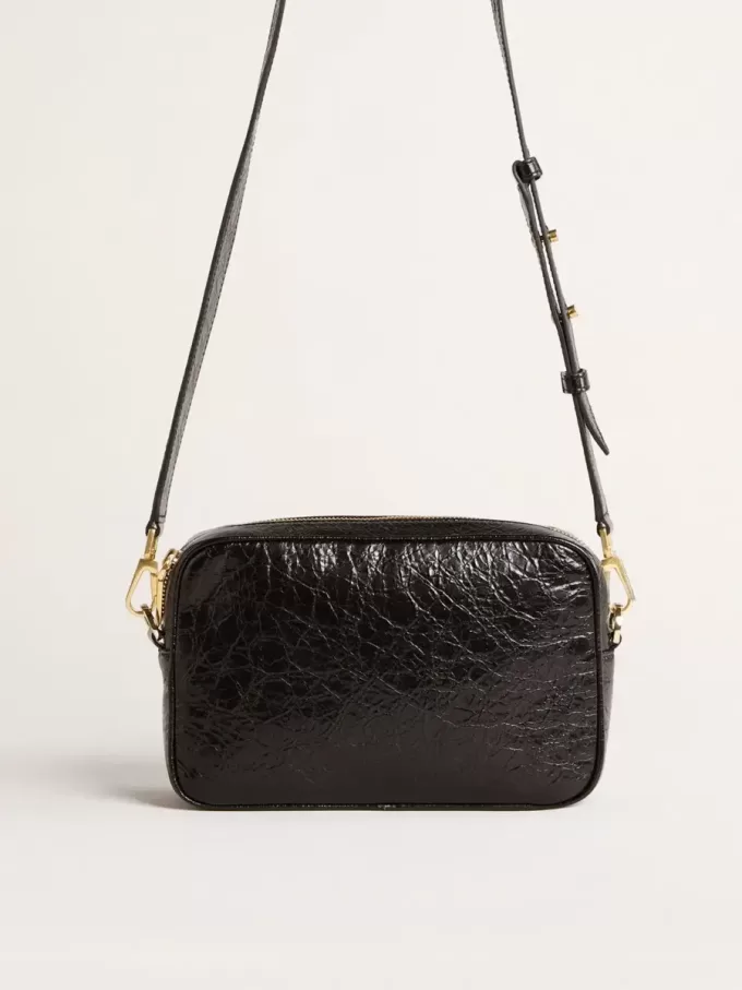 Star Bag in glanzend zwart leer met ton sur ton ster