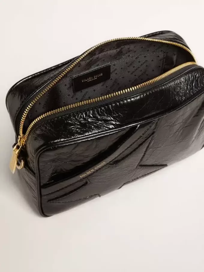 Star Bag in glanzend zwart leer met ton sur ton ster