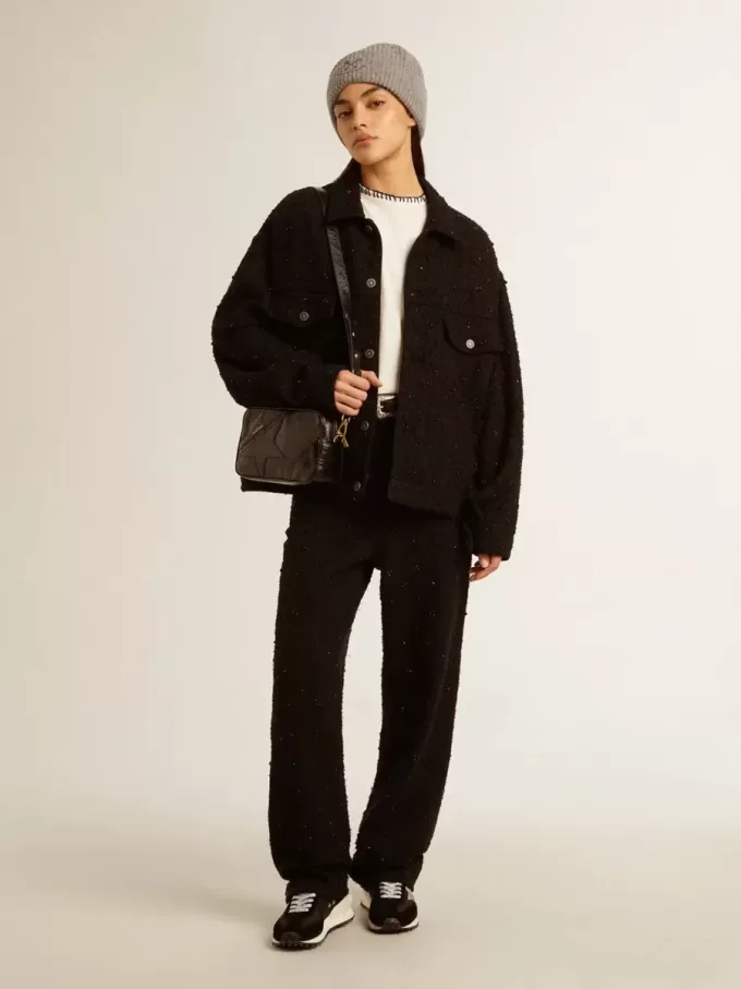 Star Bag in glanzend zwart leer met ton sur ton ster