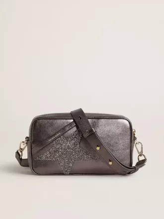 Star Bag in grijs metallic leer met Swarovski-kristallen ster