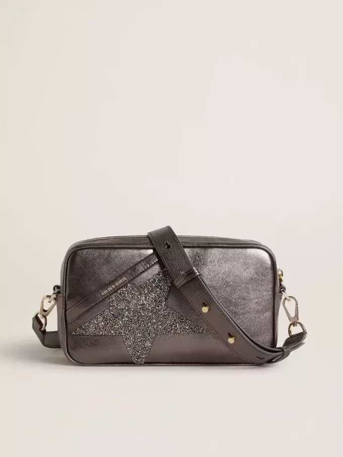 Star Bag in grijs metallic leer met Swarovski-kristallen ster