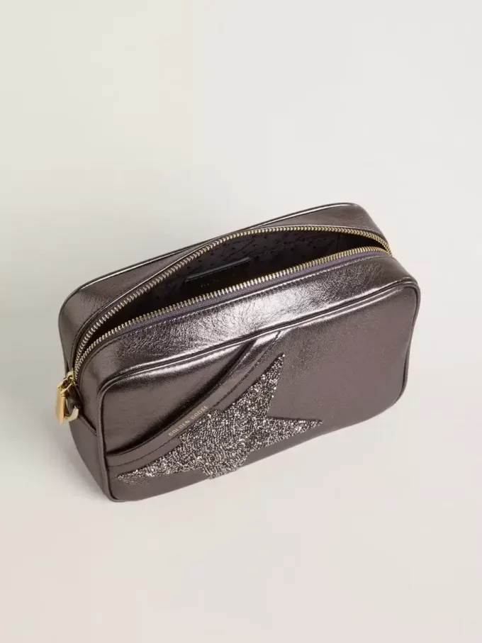 Star Bag in grijs metallic leer met Swarovski-kristallen ster