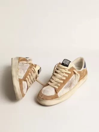 Stardan in beige nylon en mesh met tabakskleurige suède inzetstukken