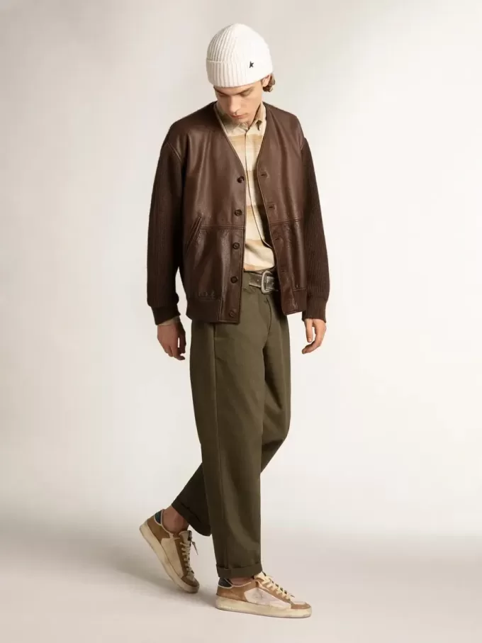 Stardan in beige nylon en mesh met tabakskleurige suède inzetstukken