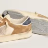 Stardan in beige nylon en mesh met tabakskleurige suède inzetstukken