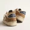 Stardan in beige nylon en mesh met tabakskleurige suède inzetstukken