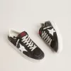 Stardan in zwart nubuck en mesh met grijze leren ster en hielstuk