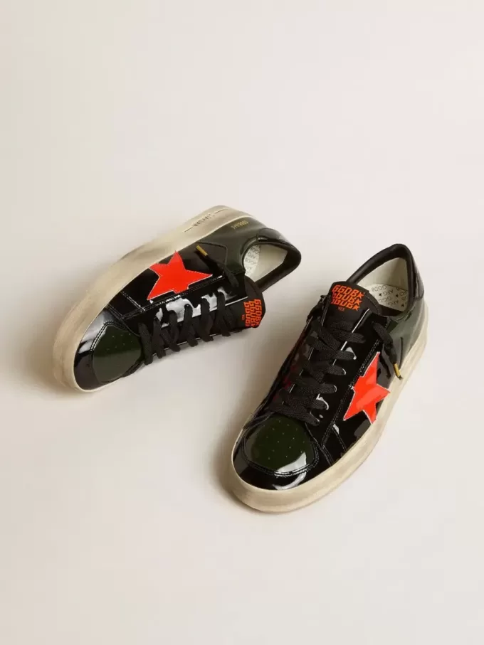 Stardan LAB voor dames in zwart en groen lakleer met oranje ster