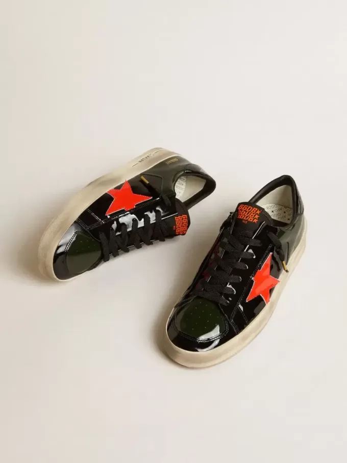 Stardan LAB voor heren in zwart en groen lakleer met oranje ster
