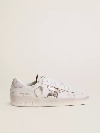 Stardan van nappaleer met metallic zilveren leren ster en roze suède hielstuk