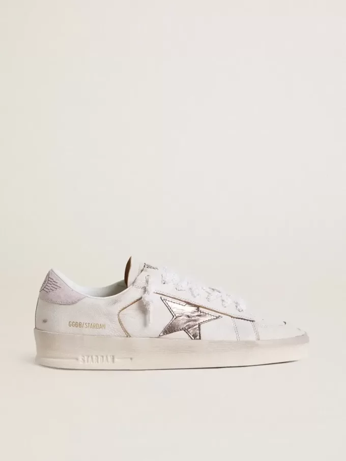 Stardan van nappaleer met metallic zilveren leren ster en roze suède hielstuk
