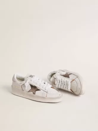 Stardan van nappaleer met metallic zilveren leren ster en roze suède hielstuk