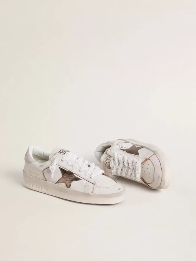 Stardan van nappaleer met metallic zilveren leren ster en roze suède hielstuk