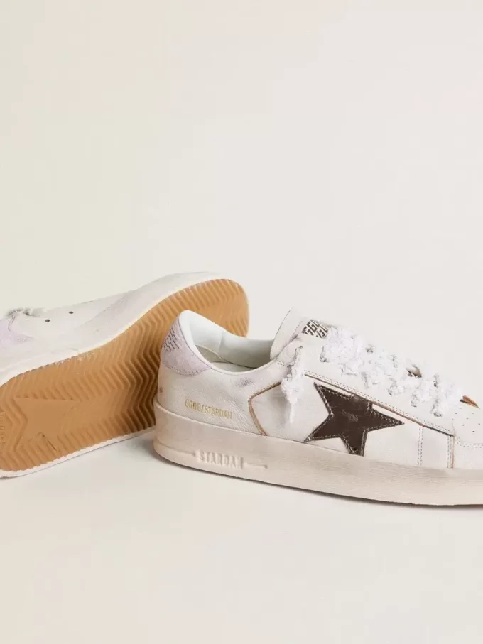 Stardan van nappaleer met metallic zilveren leren ster en roze suède hielstuk