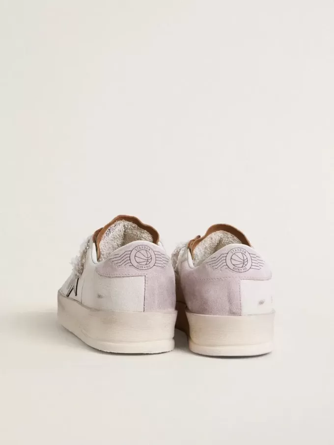 Stardan van nappaleer met metallic zilveren leren ster en roze suède hielstuk