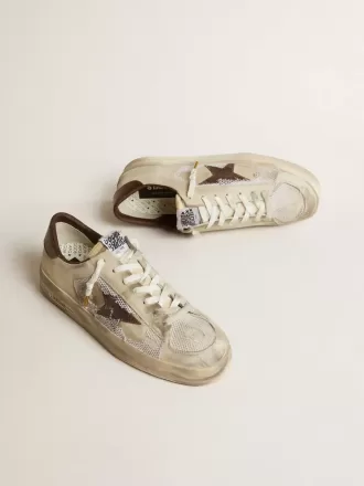 Stardan van nubuck en mesh met bruine ster van leer met hagedisprint