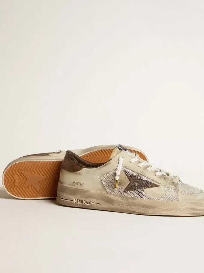 Stardan van nubuck en mesh met bruine ster van leer met hagedisprint