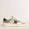 Stardan voor dames in platina glitter met donkerblauwe suède ster en hielbandje