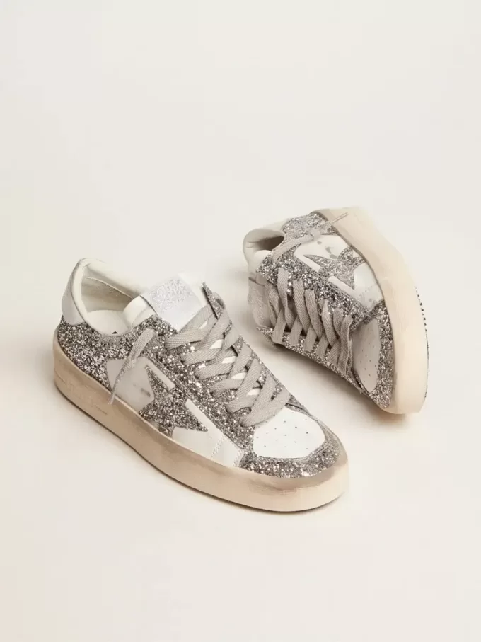 Stardan voor dames in wit leer en glitter