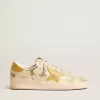 Stardan voor heren in beige leer met honingkleurige nubuck ster en hielstuk