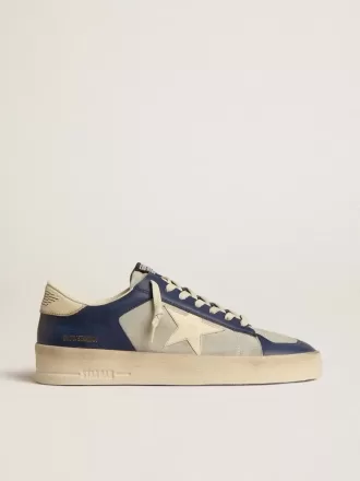 Stardan voor heren in grijs en blauw leer met crèmekleurige ster en hielstuk