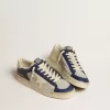Stardan voor heren in grijs en blauw leer met crèmekleurige ster en hielstuk